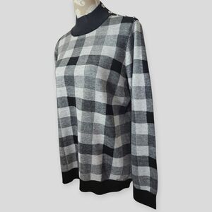 Calvin Klein Women’s Long Sleeve Black & White Plaid Mock Neck Sweater size L